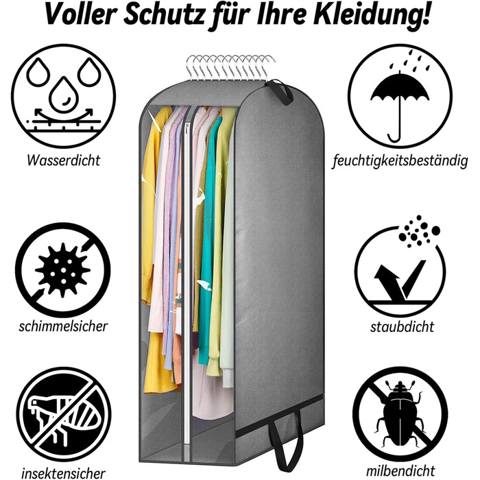 Чохли для одягу 2 шт. WwuHua, 110*60*25 см, сірі, з блискавкою, для костюмів, вечірніх суконь, пальто, жакеток