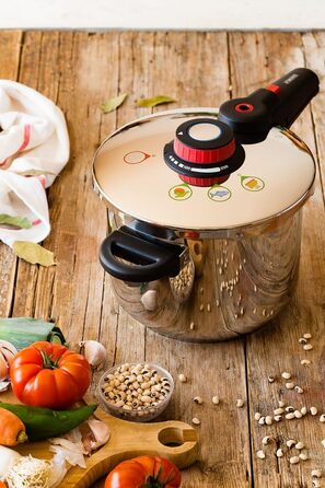 Швидкоготуючий скоровар Monix Selecta 9 л з системою вибору продуктів і автоматичним замком, нержавіюча сталь 18/12, сірий, 24 см