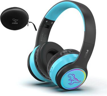 Дротові навушники IFecco для дітей з мікрофоном, Bluetooth, LED-підсвітка, чохол, колір чорний/синій