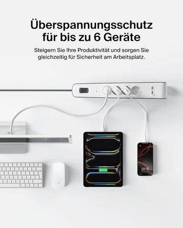 Мережевий фільтр Belkin з захистом від перенапруги та USB-портами, 8 розеток, 2 USB-A, 2.4A, кабель 2м, для дому та офісу