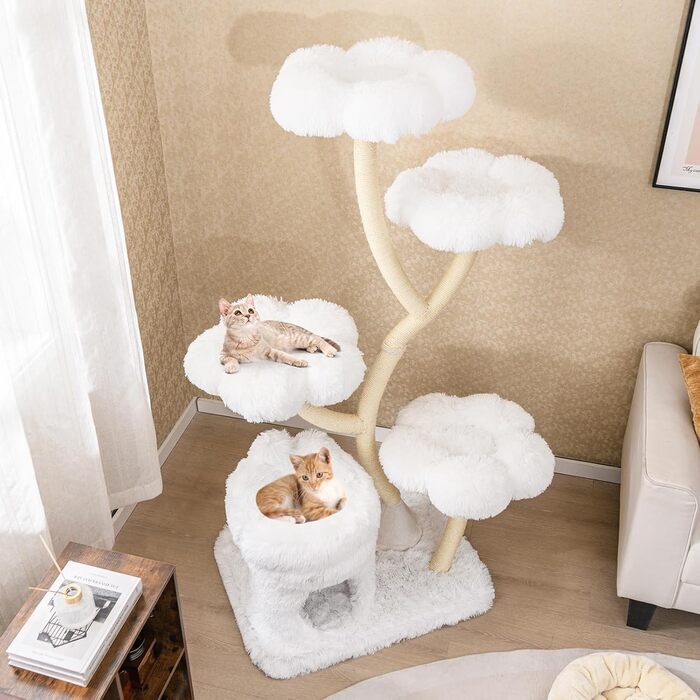 Дерев'яний кігтеточка для котів COSTWAY 165 см з 4 лежаками, гніздом та сизалевими стовпами. Міцний кігтеточка-вежа для котів з металевим каркасом. Меблі для котів з гніздом.