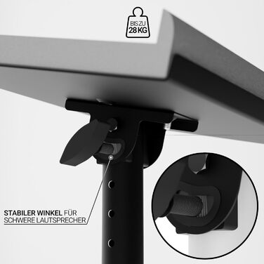 Надійні підставки для акустики зі звукопоглиначем – міцні, регульовані +/-20°, вантажопідйомність до 28 кг – ідеально для столу, студії або DJ-стілу