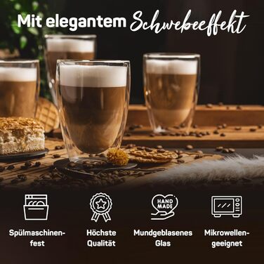 Склянки для лате макіато з подвійними стінками [4x EXTRA великі] | 4 склянки | 350 мл | Для кави, чаю, капучіно | Vienna Set2