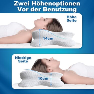 Ортопедична подушка для шиї EvenVentric, м'яка та затишна, знімний чохол, DarkBlue (біла, подушка)