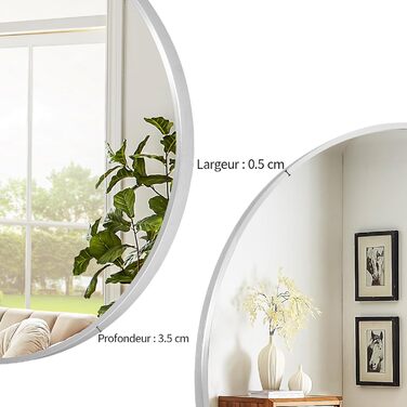 BEAUTYPEAK Круглий дзеркало 60 см срібного кольору з алюмінієвою рамою, безпечне для ванної кімнати, для спальні, вітальні, 60x60 см