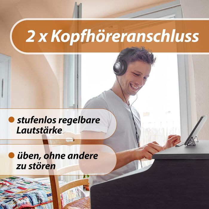 Цифрове піаніно Cantabile DP-50 SM E з 88 клавішами та молоточковим механізмом, 14 голосів, USB, 3 педалі, роз'єми для навушників, підставка для нот - в комплекті банкетка, навушники, навчальний курс - чорний матовий