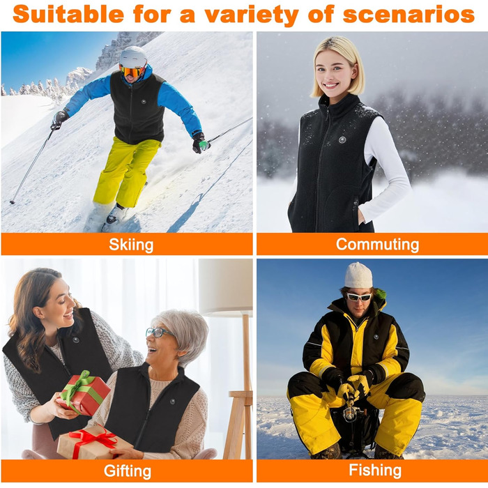 Обогревна жилетка з powerbank 27000mAh для чоловіків та жінок, 14 зон обігріву, 3 температурні режими, для активного відпочинку, мотоцикла, риболовлі, кемпінгу, катання на лижах, чорна