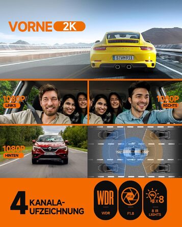 Автомобільний відеореєстратор HUPEJOS 4K+1080P, 4-канальний огляд 360°, з голосовим керуванням та GPS, V60