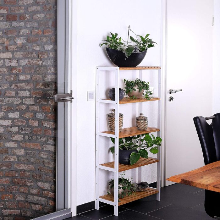 dibea Bamboo Shelf with Storage Boxes, Shoe Rack, Bathroom Shelf, Kitchen Shelf, Living Room Shelf, Freestanding Shelf, Natural/White