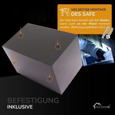 Сейф Panorama24 з електронним кодовим замком, 31x20x20 см, LED-дисплей, сталеві болти, чорний, з 4 батареями, меблевий/стінний сейф, домашній