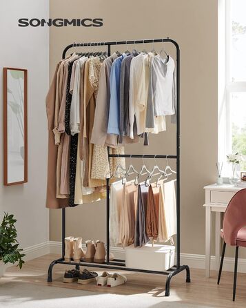 SONGMICS Clothes Rack, Clothes Rod, Holds up to 100 kg, with Adjustable Rod, for Bedroom, Living Room, Hallway, Black HSR103B01