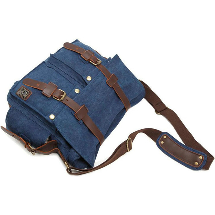 Вінтажна чоловіча сумка через плече з шкіри та канвасу Sechunk, для ноутбука 15'' (13'', блакитна)