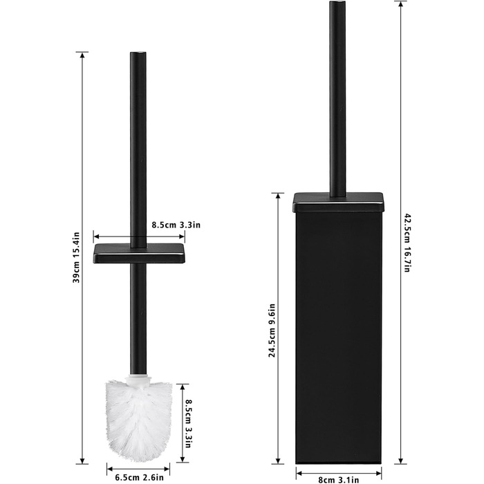 Набір для чищення унітазу FIISAYL: щітка та тримач з нержавіючої сталі (чорний, квадратний)