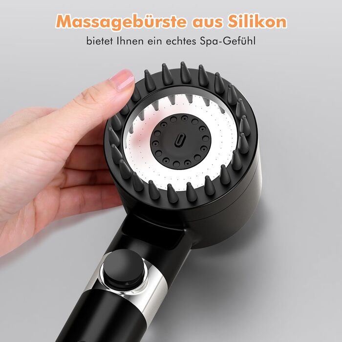 Showerhead with Filter MEKO High-Pressure Handheld Shower with 15-Layer Filtration, 1.5M Hose, 3 Spray Patterns, Water-Saving Showerhead for Removing Hard Water, Residual Chlorine, Bacteria, and Heavy Metals (Black)