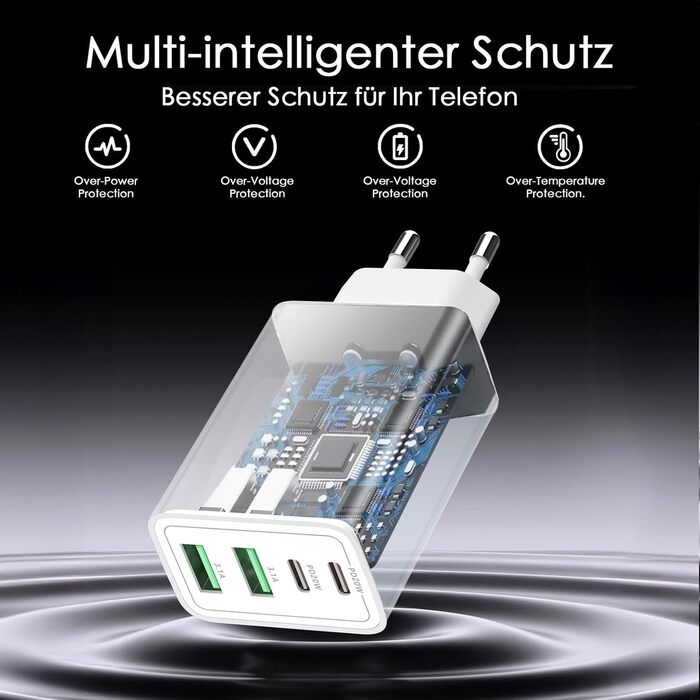 Мережевий адаптер USB C 40W з 4 портами (USB-C та USB-A), PD Power Adapter для iPhone, iPad, Pixel та інших пристроїв