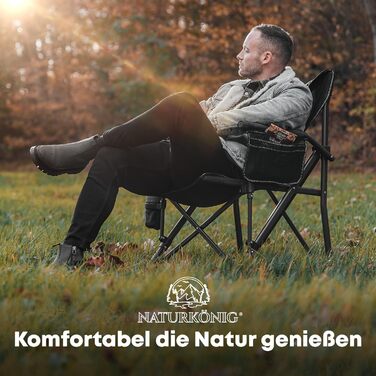 Крісло кемпінгове складане посилене до 160 кг з подушкою, підсклянником та сумкою для зберігання - для риболовлі, пляжу, відпочинку на природі (Чорне)