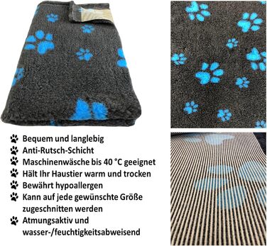 Килимок для собак Elropet Vetbed: преміум якість, 22 мм, для малих та великих собак. Товщина 22 мм. Розміри: S (80x50 см), колір: темно-сірий + блакитна лапка