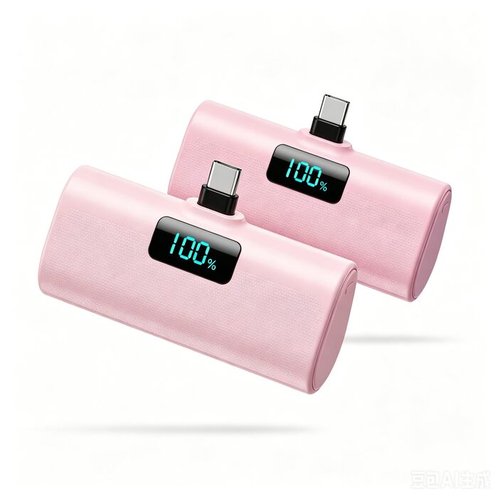 Компактний Mini Powerbank Klein 5200mAh з LCD-дисплеєм, USB-C PD зовнішній акумулятор для iPhone 15/16/17, Samsung S24/S25, Huawei, iPad — Рожевий