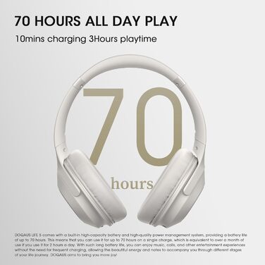 DOQAUS Бездротові Bluetooth навушники Over-Ear з мікрофоном, 70 годин роботи, Bluetooth 5.3, 3 режими EQ, HiFi Stereo, складні, сірий колір