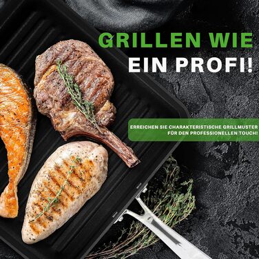 Гриль-сковорода NutriChef 28 см, квадратна, чавунна, антипригарна, для всіх плит, з високими рифленнями, жаростійка, міцні ручки