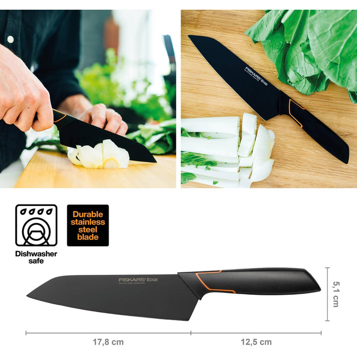 Ніж Santoku Fiskars Design 17 см, дерев'яна ручка (береза), чорний, 1003099