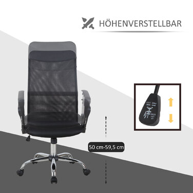 Офісний стілець HOMCOM з сітчастою спинкою, регульований по висоті, ергономічний ігровий стілець, поворотне крісло з функцією гойдання, чорний
