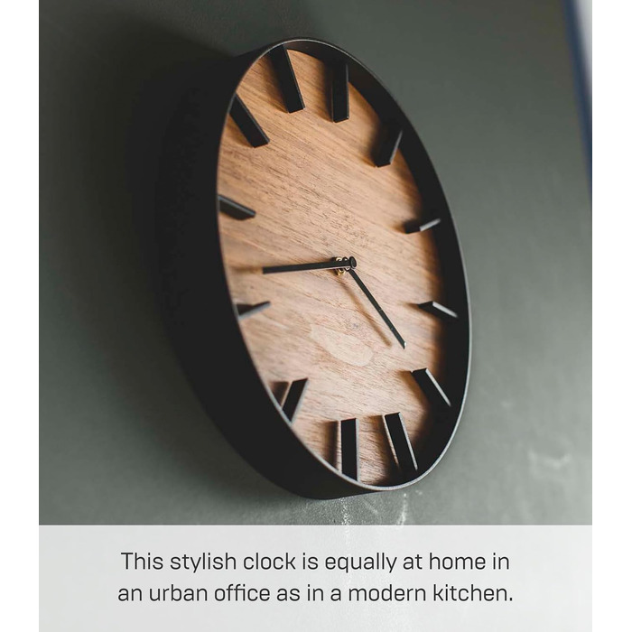 Yamazaki 4108 RIN Wall Clock, Black, Steel/Plywood, Minimalist Design, 26.5 x 4.2 x 26.5 cm (LxBxH)