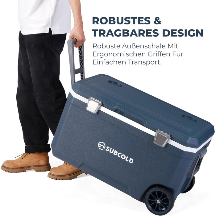 Subcold MOBI Rollkühlbox 70L: Ізольована сумка-холодильник на колесах для подорожей, авто, кемпінгу. PU-ізоляція, синій колір