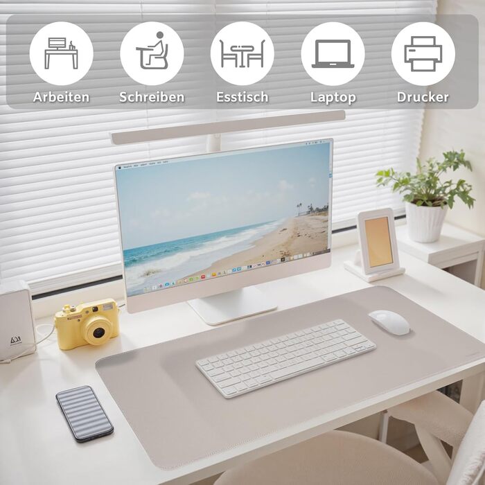 Офісний килимок для столу XXL з екошкіри Steingrau 80x40 см: Нековзний, водостійкий, для офісу та дому