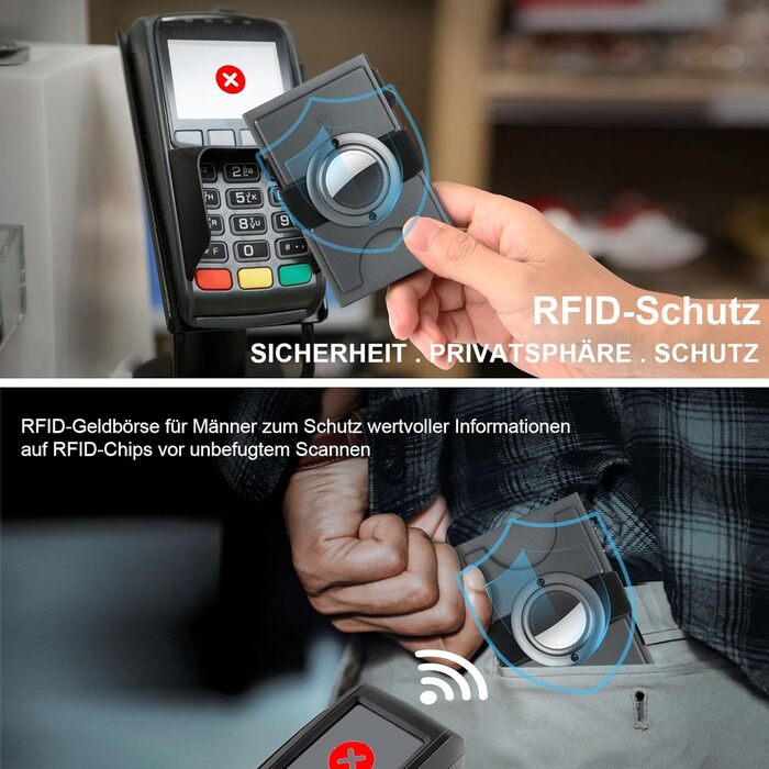 Чоловічий гаманець TOYFID з відділом для AirTag, 12 слотів для карток, відділення для паперових грошей, RFID захист, швидкодіюча кнопка виштовхування, алюміній, сірий