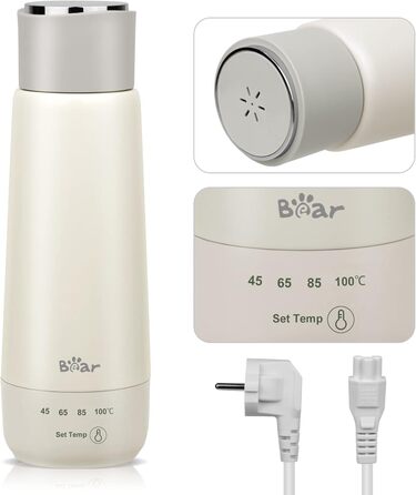 Bear 300ml Electric Kettle, 3-in-1 Travel Electric Kettle, Double-Layer 304 Stainless Steel Liner, Portable Small Fast Heating Insulated Cup (One-Button Operation)