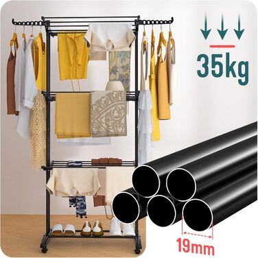 Вounot® Сушарка для білизни Торгова вежа, 4 яруси, компактна, складна, з колесами та бічними крилами, сушильна вежа для дому та вулиці, 125x62x173 см, чорна