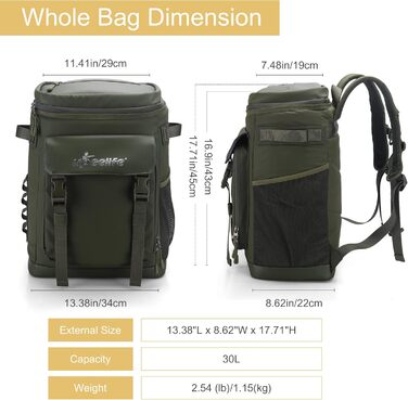 Рюкзак-холодильник Upeelife 30L з килимком для пікніка, водонепроникний, для кемпінгу та пікніків, зелений