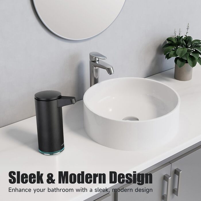 AIKE 380ml Automatic Touchless Soap Dispenser, USB Rechargeable, Matte Black Stainless Steel Soap Dispenser for Bathroom & Kitchen, Model AK1333S