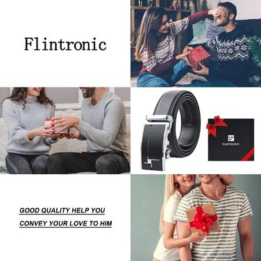 Чоловічий шкіряний ремінь Flintronic з автоматичною пряжкою, ширина 3.5 см, довжина 130 см, чорний (з брелоком та подарунковою коробкою)