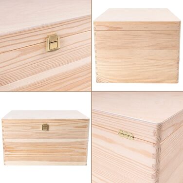 Велика дерев'яна коробка з кришкою та замком Creative Deco XXL 40x30x24 см, скриня для зберігання, органайзер для документів, іграшок, інструментів, натуральне необроблене дерево