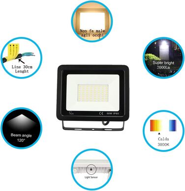Outdoor LED Floodlights, 100W LED Floodlights, IP65 Waterproof Outdoor Spotlights, 10000LM LED Spotlights, 3000K Warm White Outdoor LED Spotlights, for Backyard, Garage, Hallway, Garden [Black] (3000k Warm White, 50W [1 Piece Black])