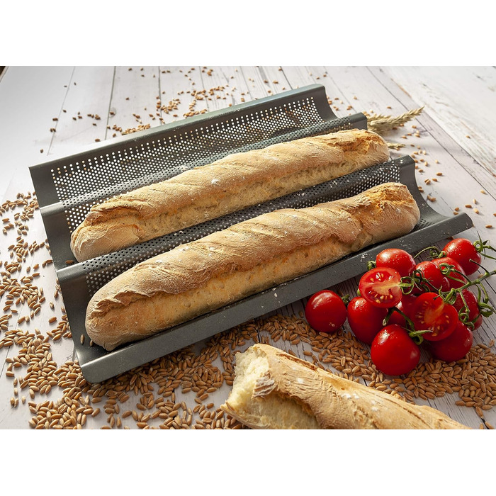 Wundermix - Baguette Sheet with Non-Stick Coating • Baguette Baking Mold for 3 Baguettes • Baguette Baking Sheet for Stick Breads • Baguette Mold • Bread Baking Mold • Baking Accessories