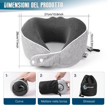 Подушка для шиї в дорозі: зручна подушка-шия для подорожей літаком, автомобілем та потягом (сіра)