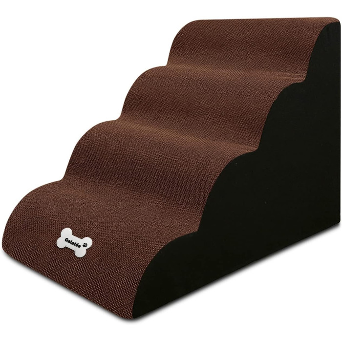 Сходинки для собак Galatée: зручні та безпечні сходи для високих ліжок та диванів, 4 сходинки, знімний та миючий чохол, матеріал - губка з високою щільністю, портативні, колір - світло-коричневий