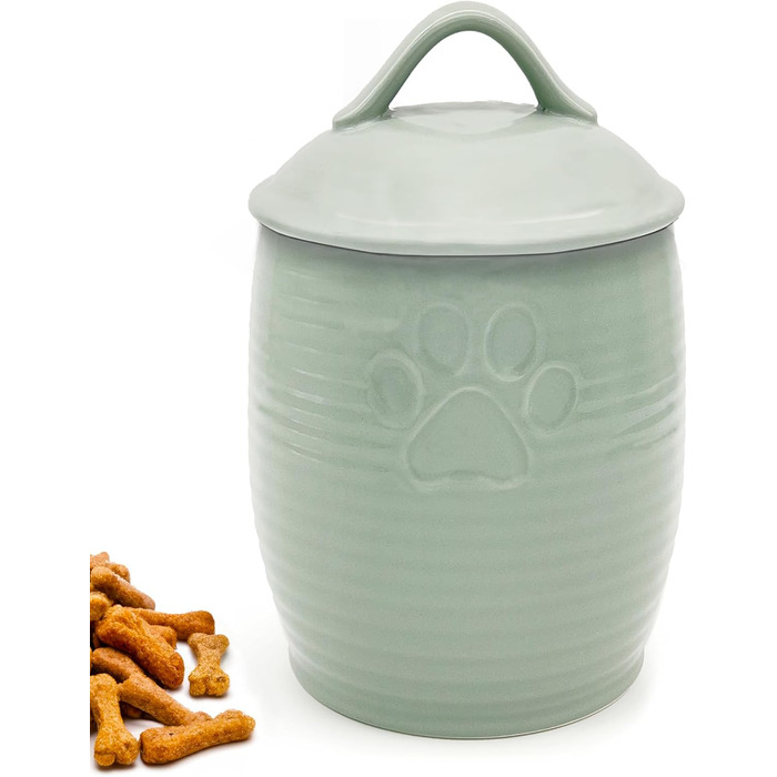 Контейнер для собачих ласощів великого об'єму, герметичний, керамічний, зелений