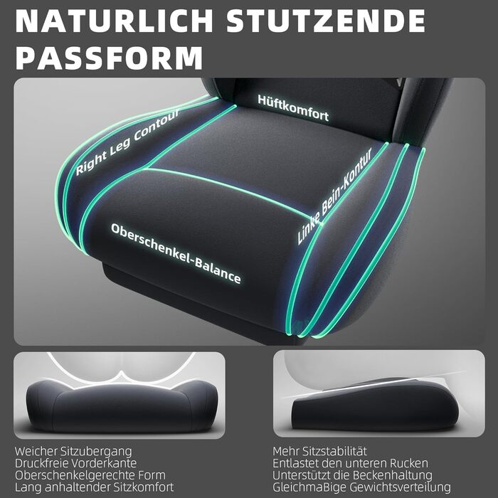 Ігровий крісло Dowinx з ергономічною підтримкою попереку, мікрофіброю велюром, товстим сидінням, висувною підніжкою, регульованими підлокітниками, нахилом 160°, сірий/темно-сірий колір