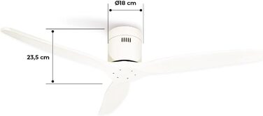 Вентилятор стельовий WINDCALM M з ABS корпусом, темне дерево (оптика), Wi-Fi, пульт, 40W, Ø132cm, 6 швидкостей, таймер, DC-двигун, літо/зима, без освітлення, білий