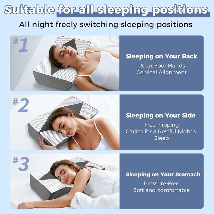 Подушка для шиї та плечей Hydomi з піною з пам'яті, ортопедична подушка для сну, регульована ергономічна подушка для сну на боці, спині та животі - порожниста конструкція, сірий та білий колір