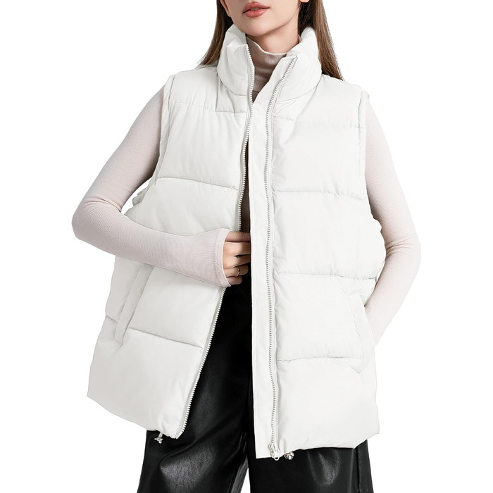 Жіноча пухова жилетка FEOYA великого розміру, тепла безрукавка з коміром-стійкою, легка зимова куртка, перехідна жилетка (білий, M)