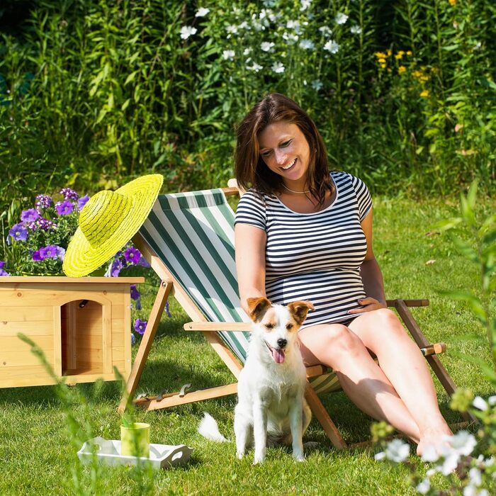 Будка для собак Relaxdays, 58 x 86 x 58 см, дерев'яна, вологостійка, для вулиці, натуральний колір/чорний