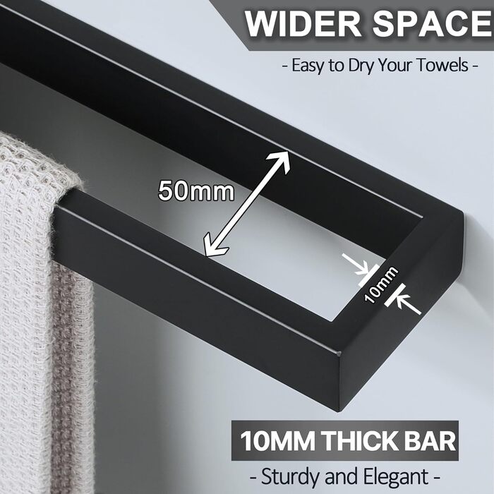 Тримач для рушників SAYAYO без свердління, 30 см, чорний, нержавіюча сталь, самоклеючий, для ванної кімнати та кухні