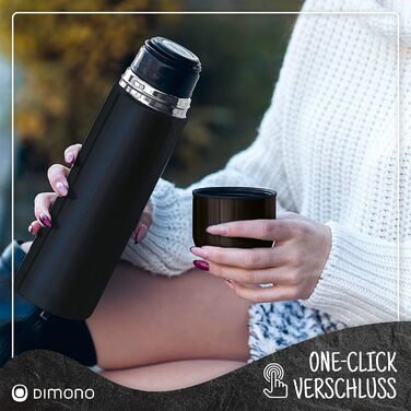 Термос з нержавіючої сталі з чашкою та щіткою; термос-каструля з подвійними стінками; не протікає, придатний для миття в посудомийній машині & BPA-free + щітка для чищення; зберігає напої гарячими та холодними (Чорний - 1000 мл)