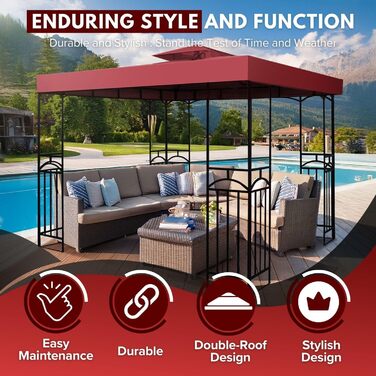 Replacement Gazebo Canopy Cover for Gazebo, 2.5 x 2.5 m, Waterproof Cover – Double-Tiered UV30 Cover for Awnings, Garden, Patio, Yard, Tent (Ivory) (Red/Excursion, Solid Color (Getaway Solids))