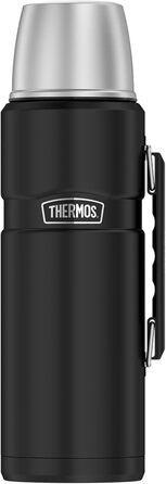 THERMOS STAINLESS KING Thermos flask black matte 1.20L - Stainless steel, absolutely leak-proof, with drinking cup and handle, 12h hot & 24h cold, dishwasher safe, BPA-free